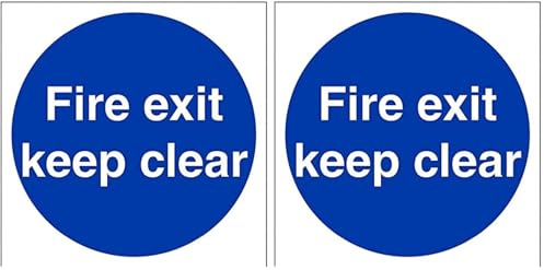 VSafety Fire Exit Keep Clear Mandatory Sign - Square - 200mm x 200mm - Self Adhesive Vinyl (Pack of 2)