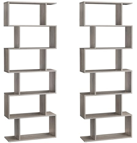 VASAGLE Bücherregal, 2er Set, Regal mit 6 Ebenen, Standregal, Büroregal, freistehend, Dekoregal, zur Präsentation, modern, für Wohnzimmer, Schlafzimmer, Büro, Greige LSS038M01