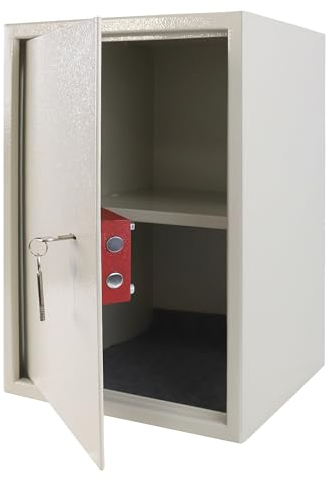 LZQ Tresor Möbeltresor mit Doppelbartschloss, Tresor Safe mit Schlüssel-Schloss, Wandtresor Wandsafe, Geldschrank Boden ink. 2 x Schlüssel, 35 x 31 x 50 cm (Silber)