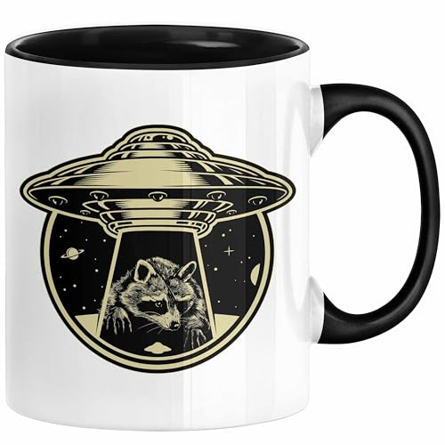 Waschbär Geschenk Tasse Ufo Alien Waschbär-Liebhaber Geschenkdidee (Schwarz)