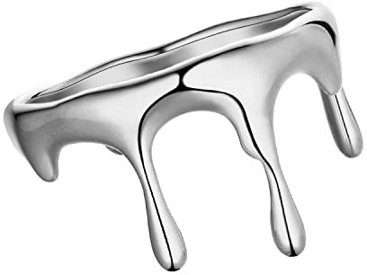 Tropfender Ring für Damen, minimalistischer Statement-Bandring aus silbernem Edelstahl Größe 59