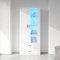 KecDuey Glasvitrine, Hochschrank, Hochglanz Weiß Mit LED-Lichtern in 16 Farben, 2 Schubladen Mit Glastüren, Standvitrine, Wohnzimmerwand Schrank, Buffetschrank Hochregal