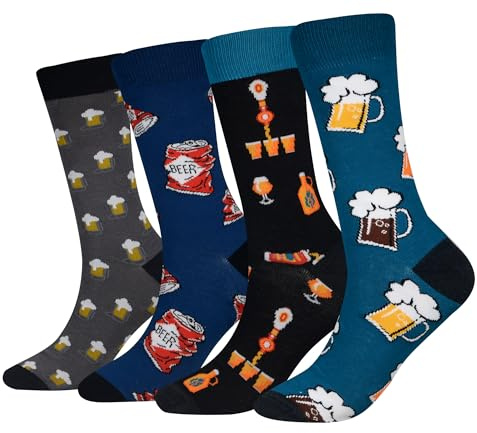 Cansok EUR 42-46 Lot de 4 paires de chaussettes fantaisie pour Homme Motif Animal Oiseau Bière Boisson Boire