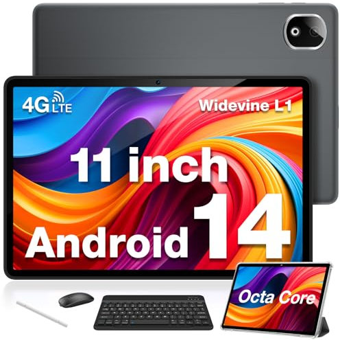 DOOGEE T30E Android 14 Tablet 11 Pollici, 4G lte e 5G WiFi, 9GB RAM +128GB ROM (1TB TF), 8000mAh, Octa-Core, 13MP+5MP, Tablet PC con Bluetooth Tastiera, Custodia, Mouse e Penna, OTG/GPS/Widevine L1