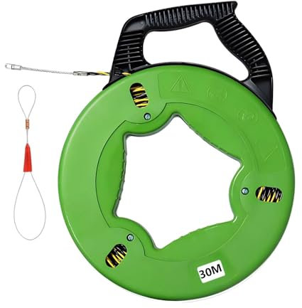 TOOSOAR Kabeleinziehhilfe 30M Einziehfeder φ4 mm,mit Führungsfeder Einziehhilfen und Kunststoffgehäuse, Zugdraht für Leerrohre