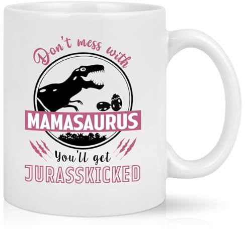 Mamasaurus Mug - Best Mum Gifts for Christmas & Mothers Day, Funny 11Oz White Coffee Mug from Daughter & Son