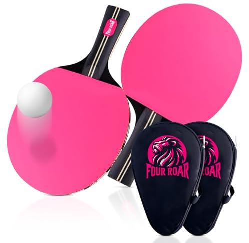 FourRoar | Tischtennisschläger Rosa Enthält einen Ball und eine Hülle | Tischtennisschlaeger Frauen Für Spieler aller Leistungsstufen | Tischtennis Schläger Mit 7 Schichten