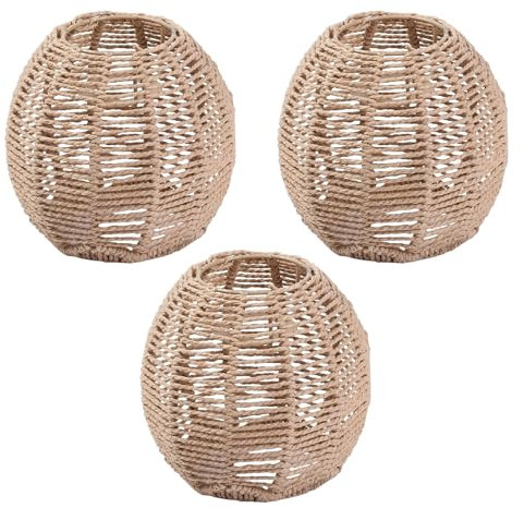 maxant 3 Stück Boho Rattan-Lampenschirm, E12 E14, Zylindrisch, Braun, Unbehandelt, Wandmontage, Einfarbig, für Esszimmer Wohnzimmer