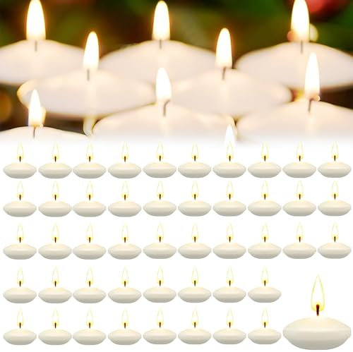 Hengrongshen 50 velas flotantes Blanco, de 3,5 cm, sin fragancia, sin humo y sin goteo, velas de agua para San Valentín, Acción de Gracias, boda, vacaciones, fiestas y decoración del hogar (Blanco)