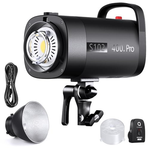 NEEWER S102-400W PRO Stroboskop Blitzlicht mit 2,4G Auslöser, 400Ws GN62 5600K mit 30W LED Einstelllampe, Bowens Mount Reflektor, S1/S2 Modus, leiser Lüfter, für Produktfotografie, Unterstützt QPRO