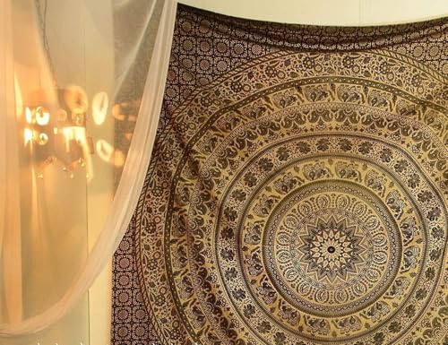Handgemachter indischer Hippie Bohemian Psychedelic Elefant Mandala Wandbehang College Dorm Strand Überwürfe Tischdecke Bettwäsche Wandteppich(1,Queen (215x230Cms))