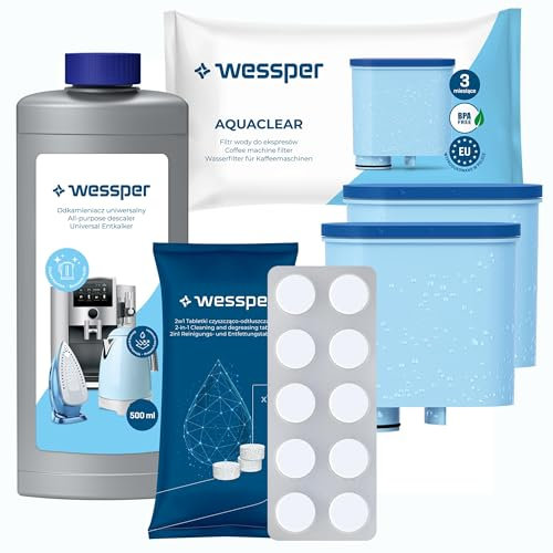 Wessper Pflegeset 2x Wasserfilter ersatz von Philips AquaClean CA6903/10 CA6903/22 CA6903 Kalkfilter, 500 ml Entkalker und Reinigungs-Entfettungstabletten für Saeco und Philips Kaffeevollautomaten