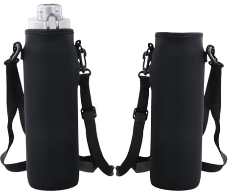 Wisebom 2 Pièces Sac de Bouteille d'eau 1000ml Housse Bouteille en Néoprène 8x22cm Grand Porte-Bouteille d'eau Porte Bouteille Thermos avec Bandoulière Réglable pour Sport Randonnée Cyclisme