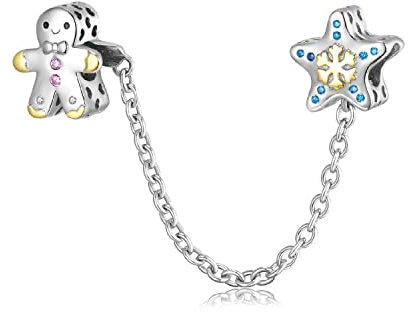 Magic Charms Women's Bead Charm Anhänger 925 Sterling Silber Weihnachten Lebkuchenmann & Schneeflockenstern Sicherheitskette Charms Europäische Armbänder und Halsketten Geburtstagsgeschenke