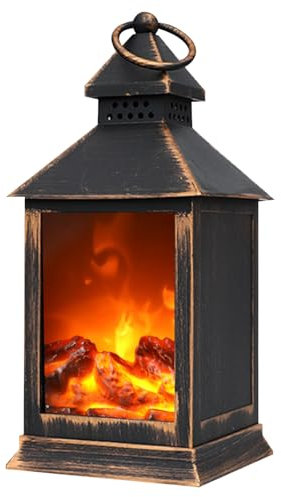 Lantern de cheminée 4.1x4.1x9,8 Pouce Fime à LED sans Flamme USB/Fiche de Bureau à Pile à Batterie avec poignée Portable Mini Foyer de cheminée, Faux Foyer