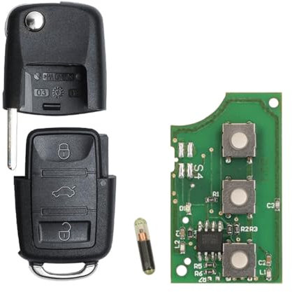 3 Tasten Flip Autoschlüsselanhänger für VW Passat Polo Skoda Seat Polo/Golf/Beetle 1K0959753G 434Mhz ID48 (3B-433MHZ)
