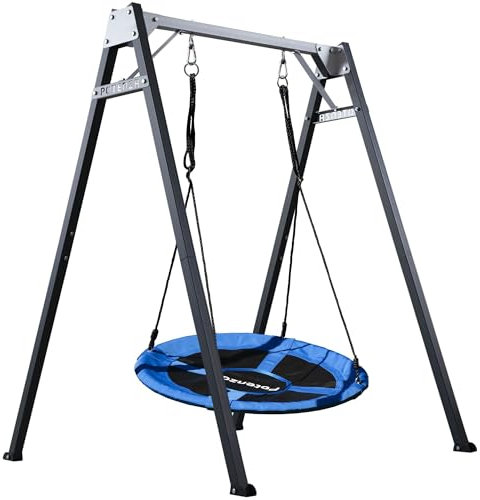 Potenza Kinderschaukel mit Nestschaukel Verzinktes Schaukelgestell bis 200kg belastbar Schaukel für Kinder Gartenschaukel Schaukelgerüst Schaukelset Metallgestell 206x159cm I Blau