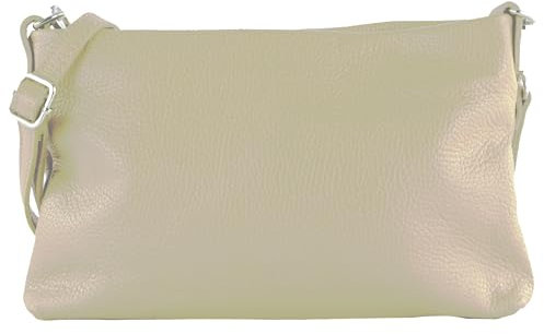 modamoda de T258 Damen Leder Umhängetasche Clutch Kosmetiktasche handmade in Italy, Farbe:Creme