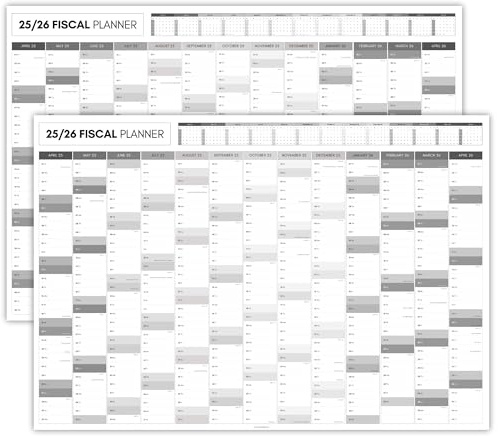 2025-2026 Fiscal Wall Planner, A2 60cm X 42cm | Doppelseitiger Druck, Jahresfinanzjahr Wandkalender 2025 2026, Jahresplaner, Ganzjahresansicht | Organizer für Büro, Universität, Schule (Mono)