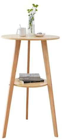 Junpllvic Stehtisch aus Holz, runde 60 cm Platte mit Ablagefläche für Küche, Esszimmer, Wohnzimmer, Pub, Bar, Bistro, Café