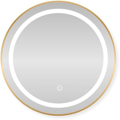 SensaHome Runder LED-Badezimmerspiegel – Dimmbare Wandspiegel mit Beleuchtung – Metallrahmen – 2700K/4500K/6400K – 80 cm – Gold
