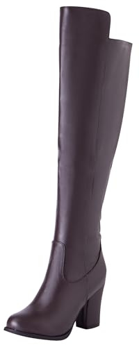 LarDorLin Donna Tacco a Blocco Moda Stivali Sopra Il Ginocchio Zip Comodo Inverno Chunky Mid Tacco Alto Warm Riding Booty Marrone Numero 38 EU (39 Cn)