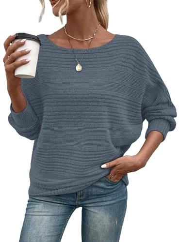 Gemulate Women's Jumpers Crewneck Ladies Batwing Tops Long Sleeve Pullover Loose Casual Summer Autumn Lightweight Sweater Shirts for Leggings S-XXL
