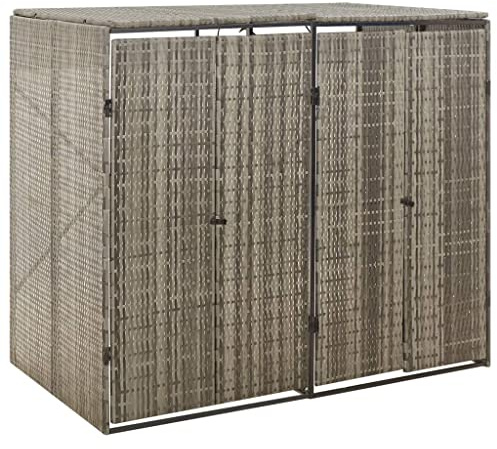 Cache Poubelle Extérieur Double, Abri Rangement de Poubelle Double Gris 140x80x117 cm Résine tressée
