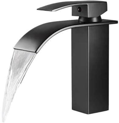 Bathroom Black Waterfall Basin Sink Faucet Brass Cold Hot Water Mixer Vanity Tap Deck Mounted Washbasin Tap(White)