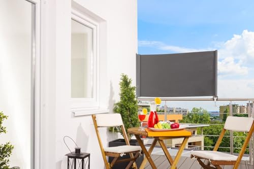 Seitenmarkise Senkrechtmarkise Vertikalmarkise Balkon Markise UP | Balkonmarkise ausziehbar Sichtschutz Sonnenschutz, Farbe: anthrazit, Größe: 80 x 200 cm
