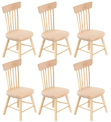 SHINEOFI 6pcs Miniature Wooden Dollhouse Chairs, 1/12 Scale Artificial Mini Dining Chairs Model, Tiny Diy Dollhouse Furniture Accessories for Doll House Photo Props Home Decor Christmas Party