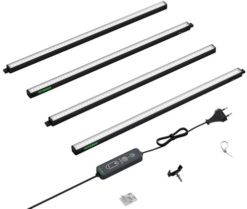 VIVOSUN T5 LED Pflanzenlampe 60cm 5000K Vollspektrum, 60W, 4er Set | Grow Lampe mit Timer und Dimmer, 4x15W, für Growzelt, Anzucht, Hydroponik und Indoor-Pflanzen, SGS-kompatibel