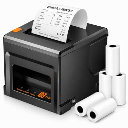 Imprimante Thermique POS 80mm USB und Ethernet, 300mm/s Höchstgeschwindigkeit mit Auto-Cutter & Kassenlade-Schnittstelle, Plug & Play für Windows/Mac/Linux, für Einzelhandel, Gastronomie, Hotel