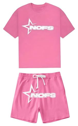 NOFS Y2K Ensemble de survêtement 2 pièces pour homme - Survêtement - Survêtement - Survêtement - Survêtement - Unisexe - Hip Hop Streetwear - Lettres imprimées - Ample - Manches courtes - Pantalon de