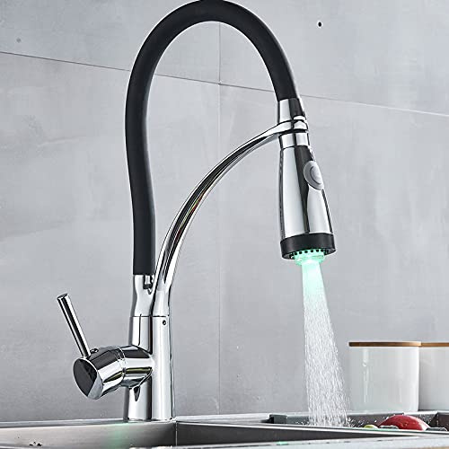 Robinet d'évier de cuisine for bar Farmhouse Commercial, robinet LED à un mode, mitigeur pivotant chaud et froid, robinets lavage assortis au design chromé noir