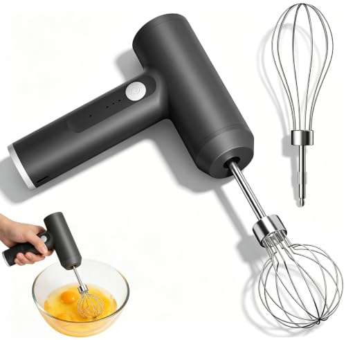 Frullatore a mano senza fili elettrico per alimenti senza fili a 3 velocità 2 batticuovo, ricarica USB, frullatore elettrico portatile per impasto/torta/crema/mixer/cucina
