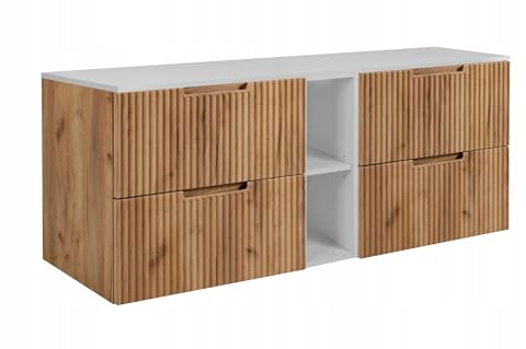 Rodan Moderne Möbel - Schrank Weiß, Gold, Eichenholz - Möbelstück - Bastelregal – Bastelplatte 60 cm + 60 cm + 140 cm