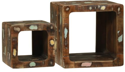 Kangardius Mobile TV in legno massiccio riciclato, 2 pezzi, multicolore, dimensioni compatte 36 x 30 x 36 cm, con spazio e ripiani, ideale per soggiorno, camera da letto, ufficio e corridoio
