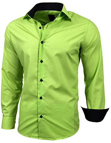 Baxboy Herren-Hemd Slim-Fit Bügelleicht Für Anzug, Business, Hochzeit, Freizeit - Langarm Hemden für Männer Langarmhemd R-44, Farbe:Grün, Größe:3XL