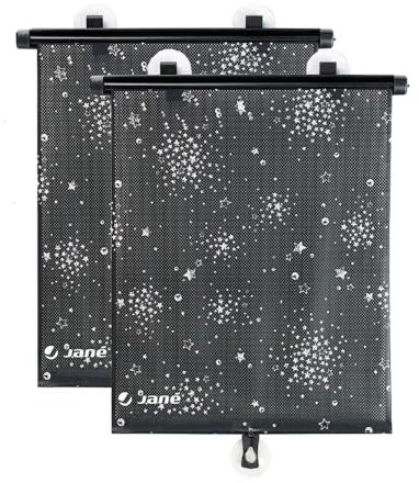 Jané Cortina Parasol Coche, 2 Unidades, Extensible, Plegable, Reversible, Ventosa, Universal, Automóvil, Gris