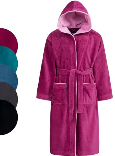 Morgenstern Accappatoio Bambini e Ragazzi con Cappuccio Cotone Velour fucsia rosa Taglia 158-164 cm, 13-14 anni