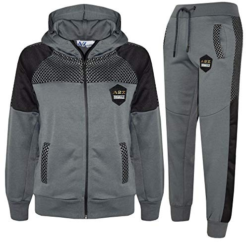 A2Z 4 Kids Boys Girls Tracksuit Sports Jogging Suit A2Z Original Badged Mesh Panel Top Bottom Set Zip Up Hoodie Athletic Children PE School Training Workout Outfit Running Jogger Sportswear Activewear