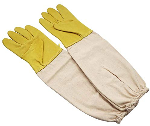 BR TOOL - Guanti protettivi per apicoltori in Pelle di Capra, con Maniche Spesse in Cotone ventilato, Guanti per Apicoltura