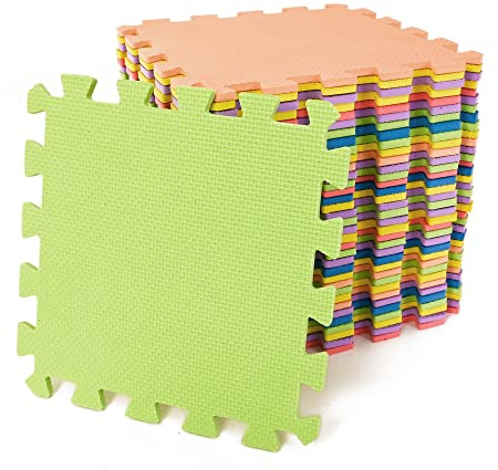 KandyToys M.Y Interlocking Foam Play Mat - 29x29cm Thick, Multi Colour Soft EVA Infant Floor Tiles