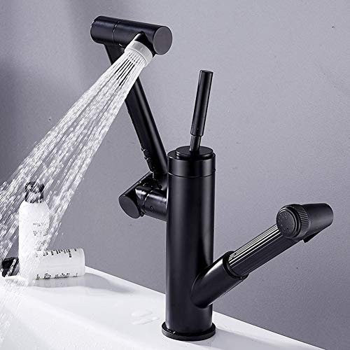 Robinet de Cuisine avec Pull Down réglable Mitigeur Évier Robinet 2 Fonctions Bec Pivotant à 360° avec Douchette Extractible Froid & Chaud Disponible,Black
