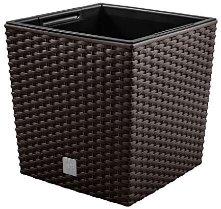 PAFEN Pot de Fleurs en Plastique Aspect rotin - Couleur Terre Cuite - 26,5 x 26,5 cm