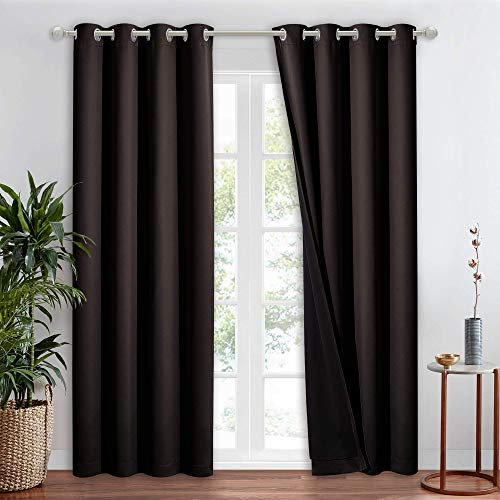 NICETOWN High-End-Thermovorhänge, vollständig verdunkelnder Vorhang, 213,4 cm lang, für Esszimmer, schalldicht, Fenstervorhang, für Flur, Braun, 132,1 cm breit pro Panel, 1 Panel