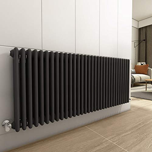 Warmehaus - Traditional Cast Iron Style Anthracite 3 Column Horizontal Radiator 600x1460mm - Modern Central Heating Space Saving Radiators - Perfect for Bathrooms, Kitchen, Hallway, Living Room