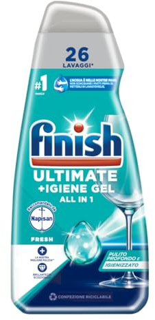 Finish Quantum +Igiene Gel, Gel Detersivo Per Lavastoviglie Liquido Raccomandato da Napisan, Multiazione, Fresh,26 Lavaggi, 560 ml