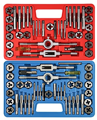 Anfrere 80pcs Tap and Die Set, SAE & Metric Tap Die Wrench Set, Metric Standard M3 to M12 Coarse Fine Rethreading Threads Bits for Cutting External and Internal Threads, NC, NF, NPT Repair Tools